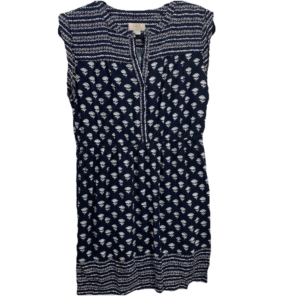 Loft Outlet Dress Womens LP Petite Navy Blue FloralSleeveless ElasticWaist Rayon